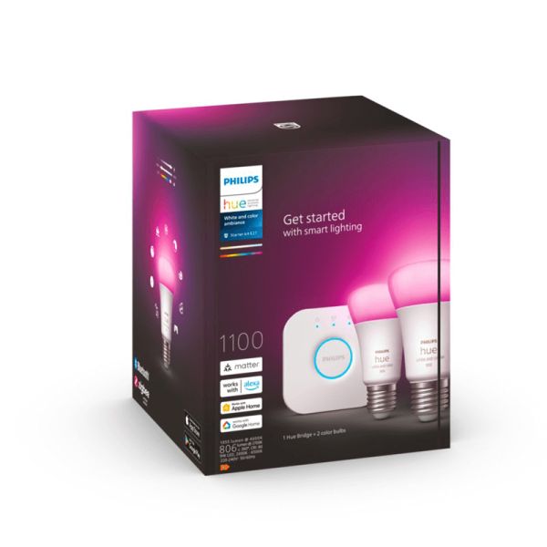 Kit de démarrage 2 ampoules intelligentes E27 Ambiance blanche et couleur + emballage variateur