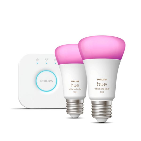 Kit de inicio 2 bombillas inteligentes E27 White and color ambiance + regulador