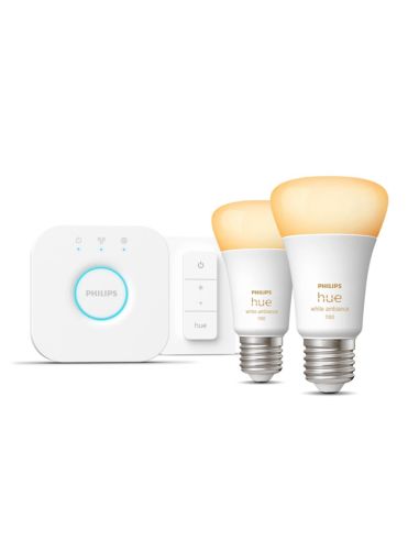 Starter kit 2 lâmpadas inteligentes E27 Ambiente branco + dimmer