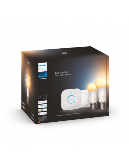 Kit de inicio 2 bombillas inteligente E27 White ambiance + dimmer embalaje