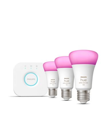 Kit de inicio 3 bombillas inteligentes E27 color ambiance y Hue Bridge
