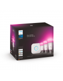 Kit de inicio 3 bombillas inteligentes E27 color ambiance y Hue Bridge embalaje