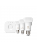 Kit de inicio 3 bombillas inteligentes E27 color ambiance y Hue Bridge Philips
