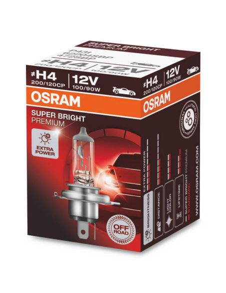 Ampoule H4 100W/90W très puissante 12V Super Bright Premium 2300Lm Osram | leonleds