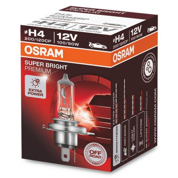 Bombilla H4 de 100W / 90W muy potente 12V Super Bright Premium 2.300Lm Osram | LeonLeds