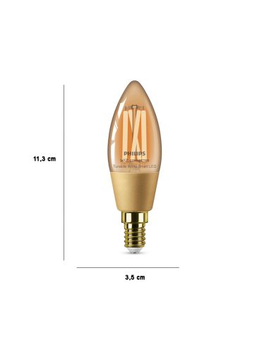 Dimensiones Bombilla Vela Vintage Inteligente E14 4,9W 25W C37 Wiz Connect 2.000K - 5000K 8719514372085 Philips | LeonLeds
