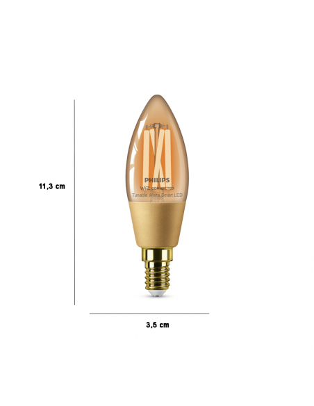Dimensiones Bombilla Vela Vintage Inteligente E14 4,9W 25W C37 Wiz Connect 2.000K - 5000K 8719514372085 Philips | LeonLeds