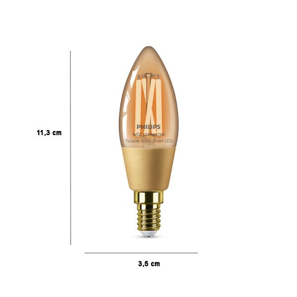 Dimensiones Bombilla Vela Vintage Inteligente E14 4,9W 25W C37 Wiz Connect 2.000K - 5000K 8719514372085 Philips | LeonLeds