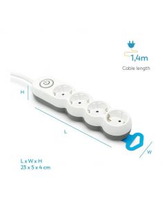 Regleta 4 enchufes con interruptor luminoso y enchufe plano 1,4 metros de cable 8430624200432 Garza | LeonLeds 2