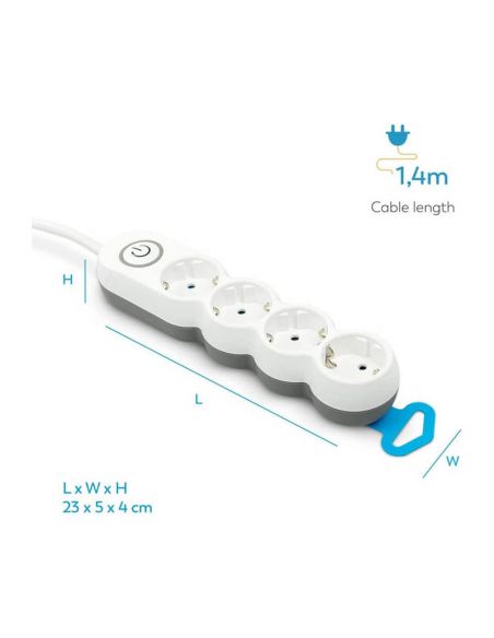 Multiprise 4 prises avec interrupteur lumineux et fiche plate, câble de 1,4 m 8430624200432 Garza | LeonLeds