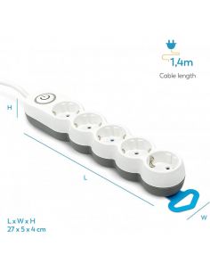 Base multiple 5 enchufes con interruptor luminoso y enchufe plano 1,4 metros de cable 420044 Garza | LeonLeds 2