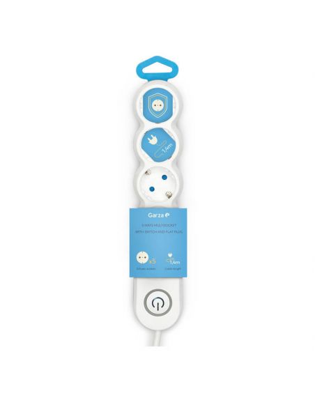 Base multiple 5 enchufes con interruptor luminoso y enchufe plano 1,4 metros de cable 420044 Garza | LeonLeds