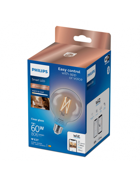 Lâmpada LED Globo com filamento transparente 7W - 60W G95 Philips 8719514372184 | leonleds