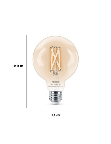 Dimensiones Bombilla LED Globo con filamento transparente 7W - 60W G95 Philips 8719514372184 | LeonLeds