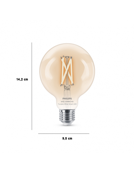 Dimensions Ampoule LED Globe à filament transparent 7W - 60W G95 Philips 8719514372184 | leonleds