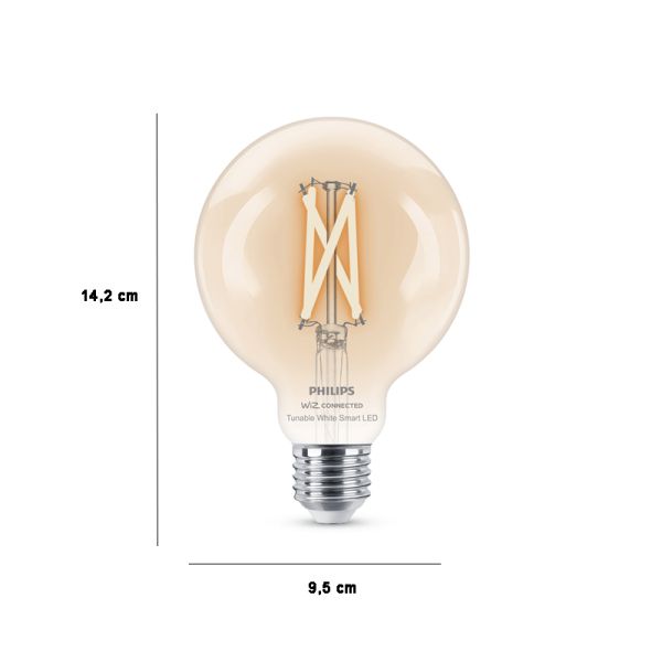 Dimensões Lâmpada globo LED de filamento transparente 7W - 60W G95 Philips 8719514372184 | leonleds