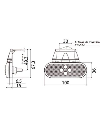 Feu LED ambre avec support et câble...