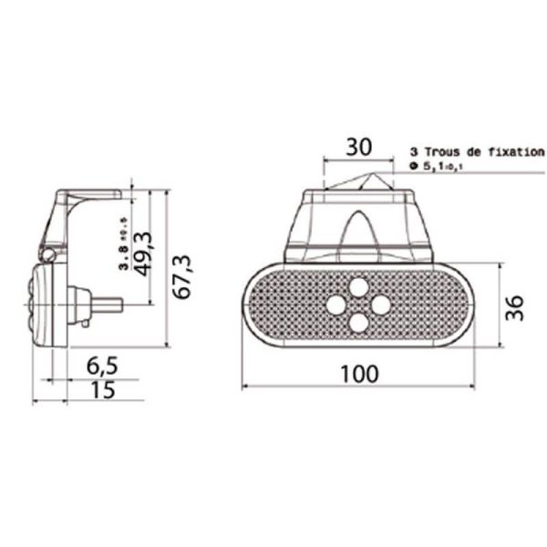 Feu LED ambre avec support et câble...