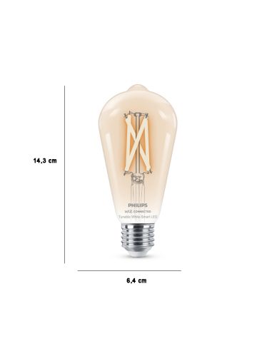 Dimensiones Bombilla LED ST64 inteligente 7W - 60W G95 E27 2.700K - 6.500K Wiz Connect 8719514372245 | LeonLeds