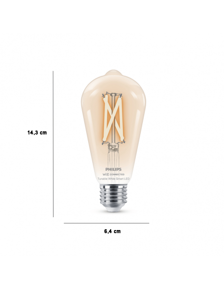 Dimensiones Bombilla LED ST64 inteligente 7W - 60W G95 E27 2.700K - 6.500K Wiz Connect 8719514372245 | LeonLeds