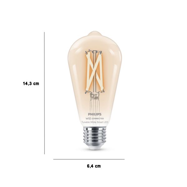Dimensiones Bombilla LED ST64 inteligente 7W - 60W G95 E27 2.700K - 6.500K Wiz Connect 8719514372245 | LeonLeds