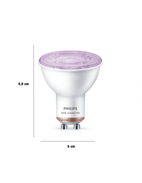 Dimensiones Pack 2 Bombillas LED inteligente GU10 50W 8719514372689 Philips Wiz | LeonLeds