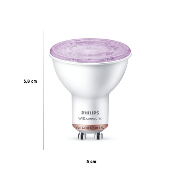 Dimensiones Pack 2 Bombillas LED inteligente GU10 50W 8719514372689 Philips Wiz | LeonLeds