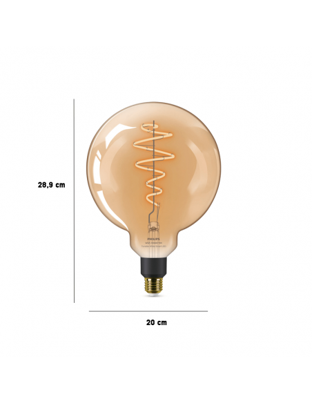 Dimensiones Bombilla LED gigante Globo inteligente E27 6W Wiz de Philips 8719514372160 | LeonLeds
