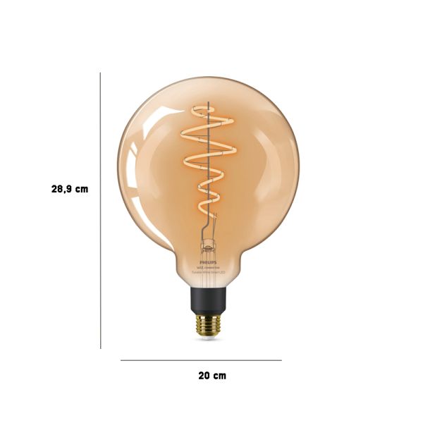Dimensiones Bombilla LED gigante Globo inteligente E27 6W Wiz de Philips 8719514372160 | LeonLeds