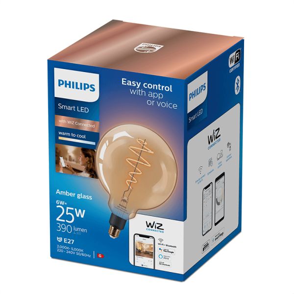 Bombilla LED gigante Globo inteligente E27 6W Wiz de Philips 8719514372160 | LeonLeds