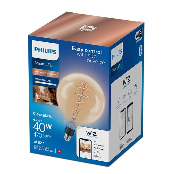 Bombilla LED Globo inteligente G200 de cristal transparente 6,7W - 40W G200 8719514372146 | LeonLeds