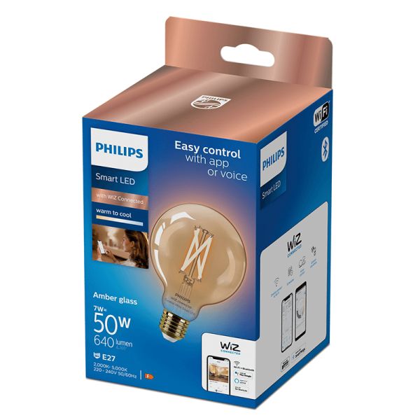 Bombilla LED G95 de cristal ambar 7W - 50W 8719514372207 Philips | LeonLeds
