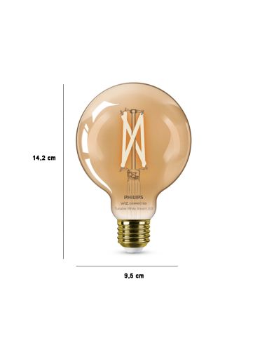 Dimensiones Bombilla LED G95 de cristal ambar 7W - 50W 8719514372207 Philips | LeonLeds