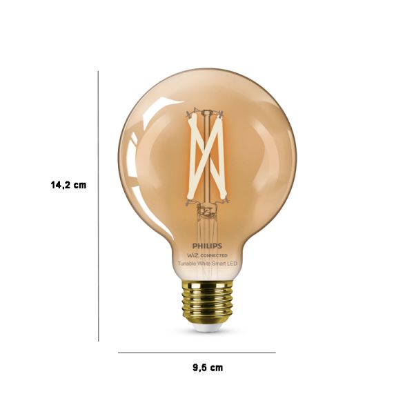 Dimensões Lâmpada LED G95 de vidro âmbar 7W - 50W 8719514372207 Philips | leonleds