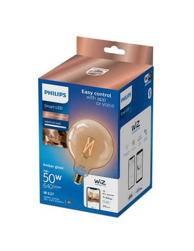 Bombilla LED G120 de cristal ambar 7W - 50W 2.000K - 5.000K  8719514372122 | LeonLeds