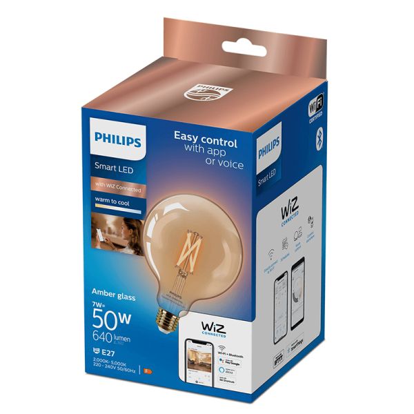 Bombilla LED G120 de cristal ambar 7W - 50W 2.000K - 5.000K  8719514372122 | LeonLeds