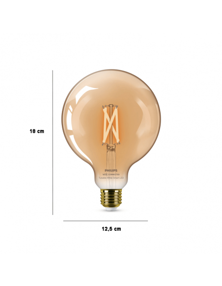 Dimensiones Bombilla LED G125 de cristal ambar 7W - 50W 2.000K - 5.000K  8719514372122 | LeonLeds