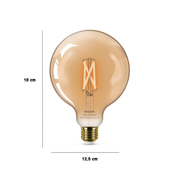 Dimensiones Bombilla LED G125 de cristal ambar 7W - 50W 2.000K - 5.000K  8719514372122 | LeonLeds