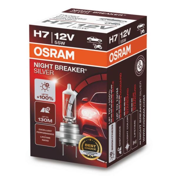Ampoule H7 Night Breaker Argent 12V +100% Osram - 1 Unité 64210NBS | leonleds