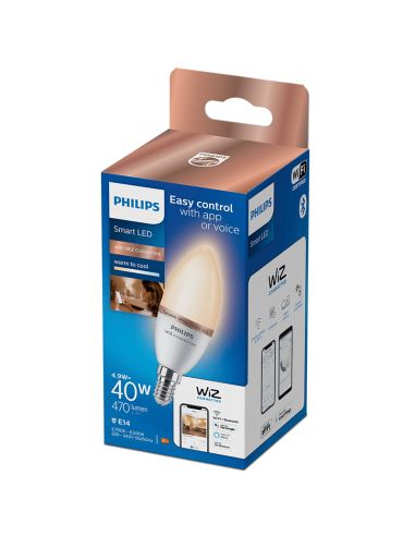 Bombilla LED Vela Inteligente E14 4,9W - 40W Tonalidad Regulable 2.700K - 6500K Wiz Philips | LeonLeds