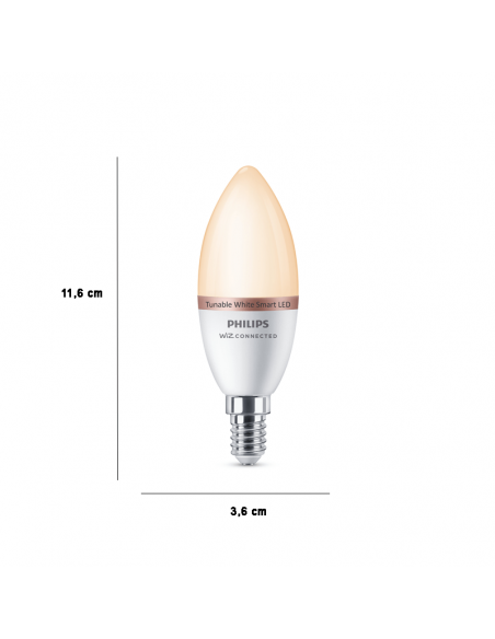 Bombilla LED Vela Inteligente E14 4,9W - 40W Tonalidad Regulable 2.700K - 6500K Wiz Philips | LeonLeds