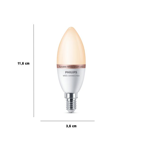 Bombilla LED Vela Inteligente E14 4,9W - 40W Tonalidad Regulable 2.700K - 6500K Wiz Philips | LeonLeds