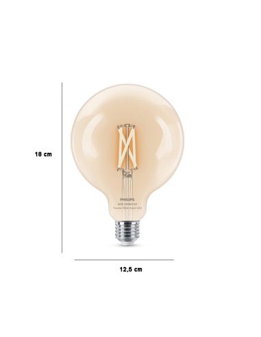 Bombilla Globo G125 con Tonalidad Regulable 7W - 60W 2.700K - 6.500K Wiz Connect Cristal Transparente Philips | LeonLeds