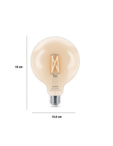 Bombilla Globo G125 con Tonalidad Regulable 7W - 60W 2.700K - 6.500K Wiz Connect Cristal Transparente Philips | LeonLeds
