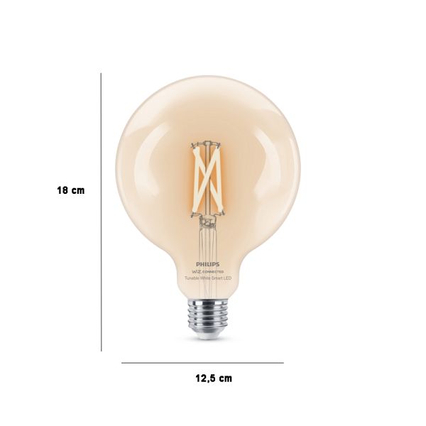 Bombilla Globo G125 con Tonalidad Regulable 7W - 60W 2.700K - 6.500K Wiz Connect Cristal Transparente Philips | LeonLeds