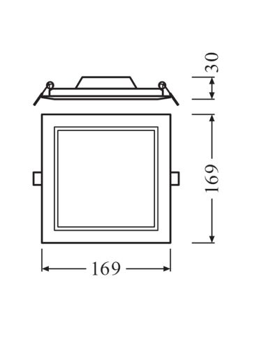 Dimensiones Downlight LED 12W cuadrado SQ155 de 1020Lm IP20 Corte 15,5Cm X 15,5Cm Eco Glass LedVance | LeonLeds