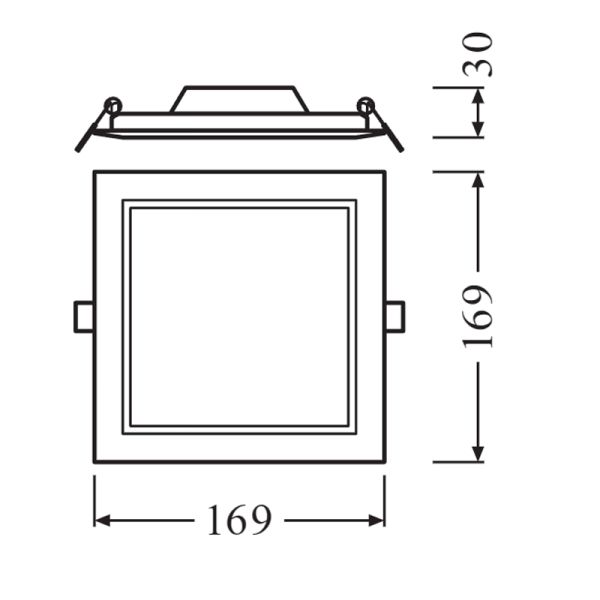 Dimensiones Downlight LED 12W cuadrado SQ155 de 1020Lm IP20 Corte 15,5Cm X 15,5Cm Eco Glass LedVance | LeonLeds