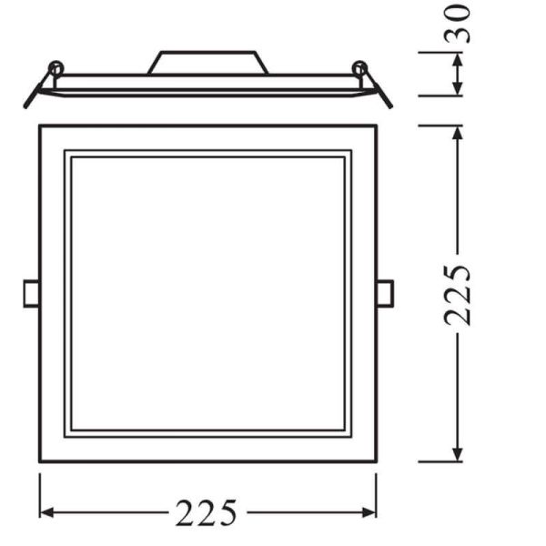 Dimensiones Downlight LED 18W cuadrado SQ210 de 1530Lm IP20 Corte 21Cm X 21Cm Eco Glass LedVance| LeonLeds