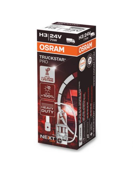 Lâmpada muito potente 24V H3 TruckStar Pro +100% 70W 64156TSP Osram | leonleds