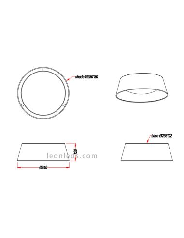 Dimensiones de Plafón LED negro y dora Ponts de Trio Lighting | LeonLeds Iluminación